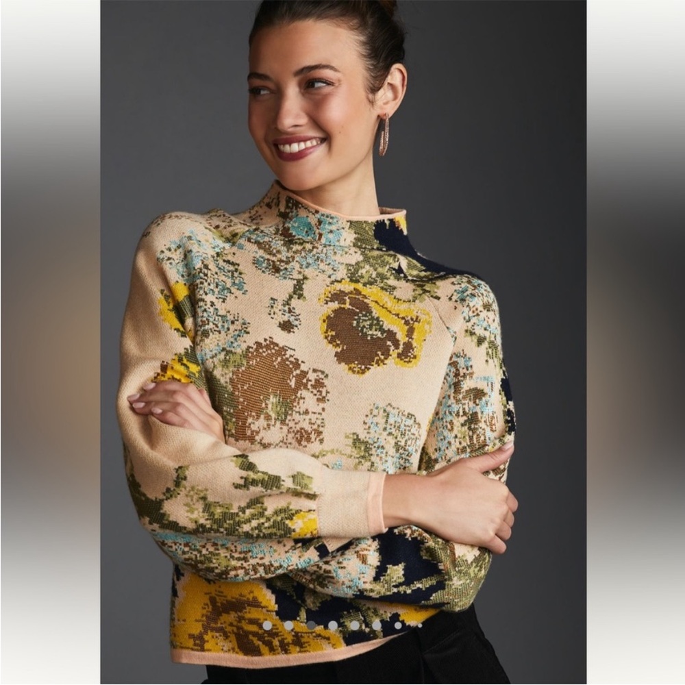 Anthropologie Knit Floral Pattern Sweater